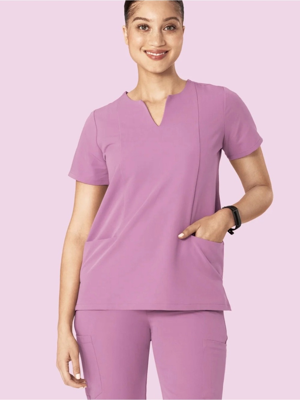 Mandala Lilac 5 pocket notch neck and 9 pocket joggers scrub set